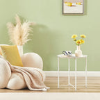 Mesa auxiliar moderna con bandeja redonda extraíble, beige
