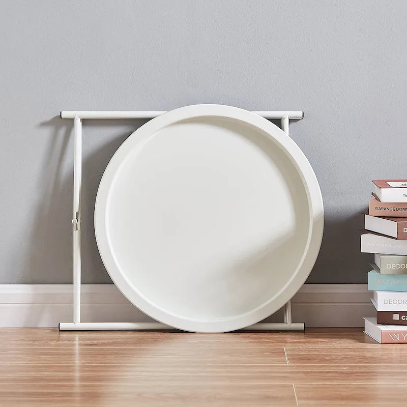 Mesa auxiliar moderna con bandeja redonda extraíble, beige