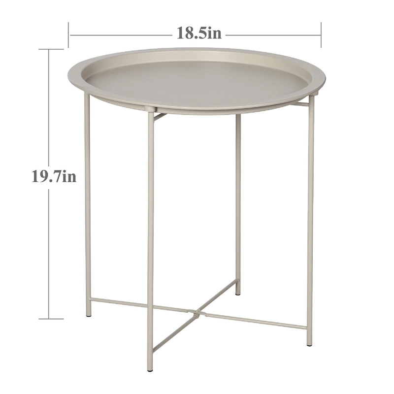 Mesa auxiliar moderna con bandeja redonda extraíble, beige
