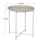 Mesa auxiliar moderna con bandeja redonda extraíble, beige