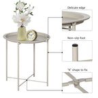 Mesa auxiliar moderna con bandeja redonda extraíble, beige
