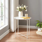 Mesa auxiliar moderna con bandeja redonda extraíble, beige