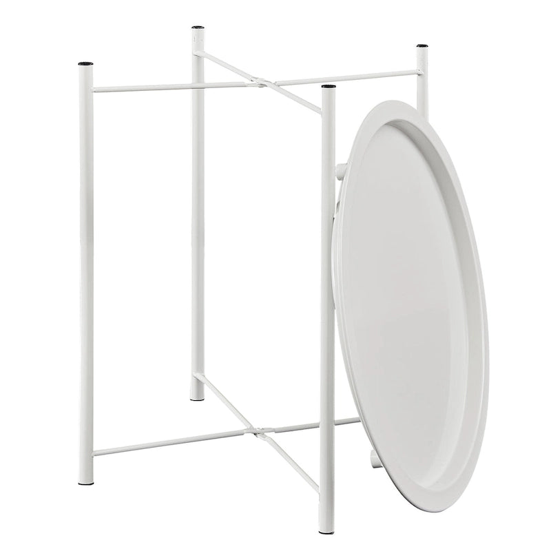 Mesa auxiliar moderna con bandeja redonda extraíble, beige