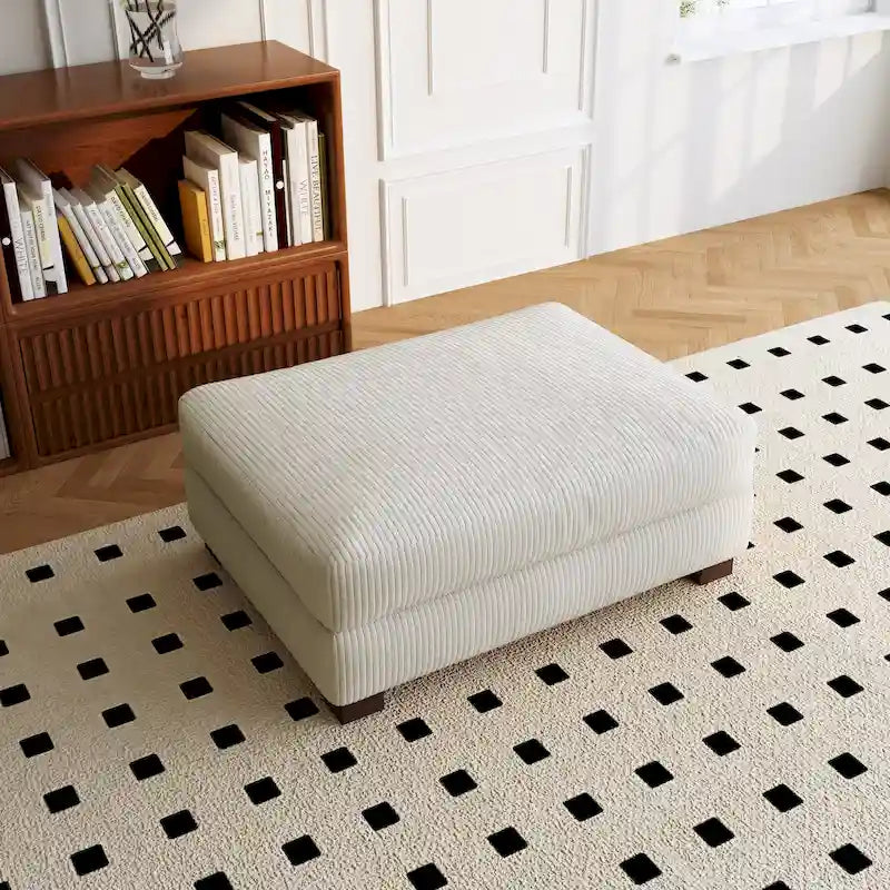 Puf de pana con base de madera maciza