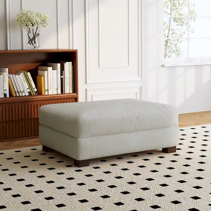 Puf de pana con base de madera maciza