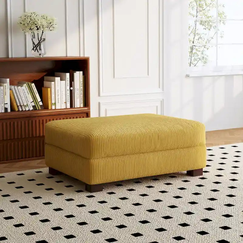 Puf de pana con base de madera maciza