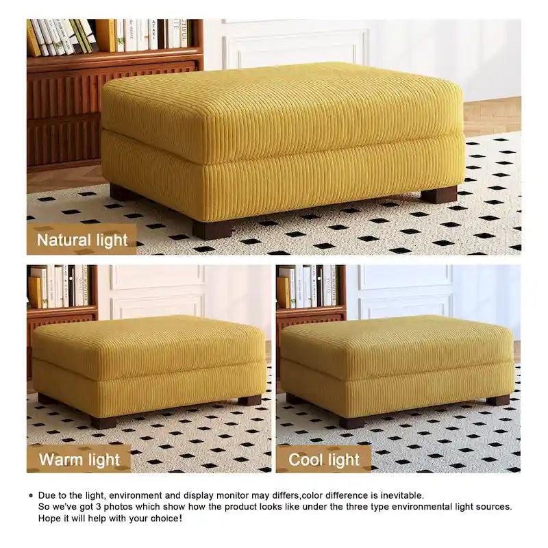 Puf de pana con base de madera maciza