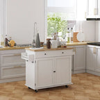 Isla de Cocina con Almacenamiento, Carro de Isla de Cocina Rústico Rodante con Cajón, 2 Armarios, Encimera de Madera de Caucho