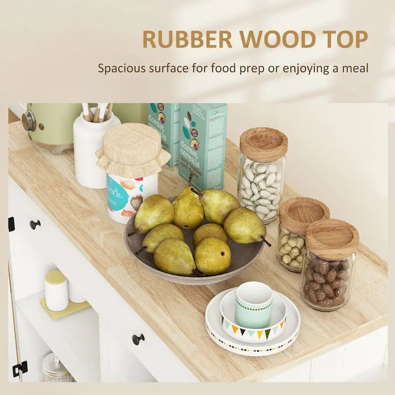 Isla de Cocina con Almacenamiento, Carro de Isla de Cocina Rústico Rodante con Cajón, 2 Armarios, Encimera de Madera de Caucho
