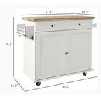 Isla de Cocina con Almacenamiento, Carro de Isla de Cocina Rústico Rodante con Cajón, 2 Armarios, Encimera de Madera de Caucho