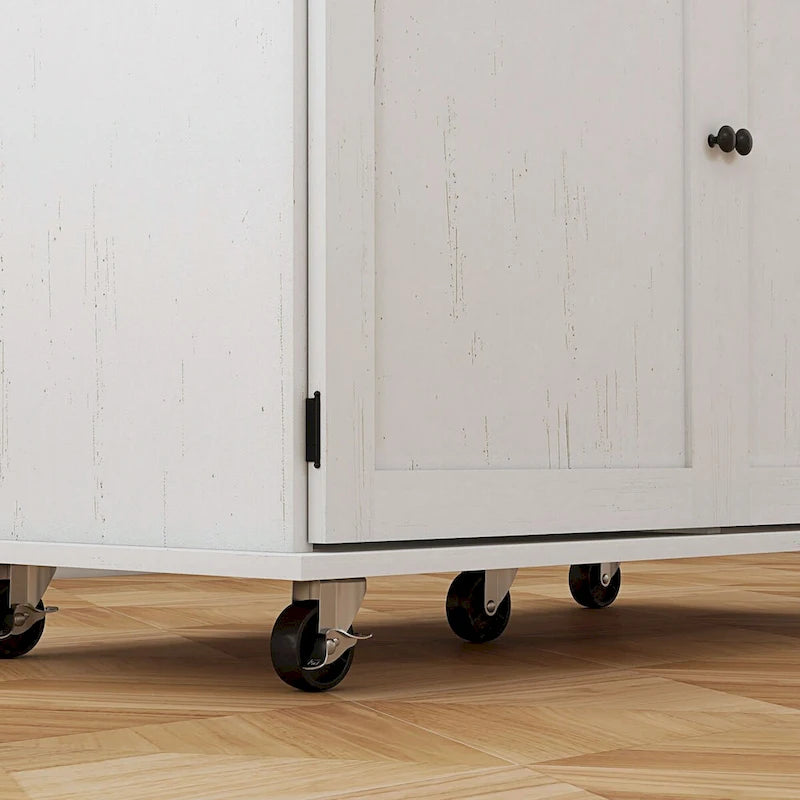 Isla de Cocina con Almacenamiento, Carro de Isla de Cocina Rústico Rodante con Cajón, 2 Armarios, Encimera de Madera de Caucho