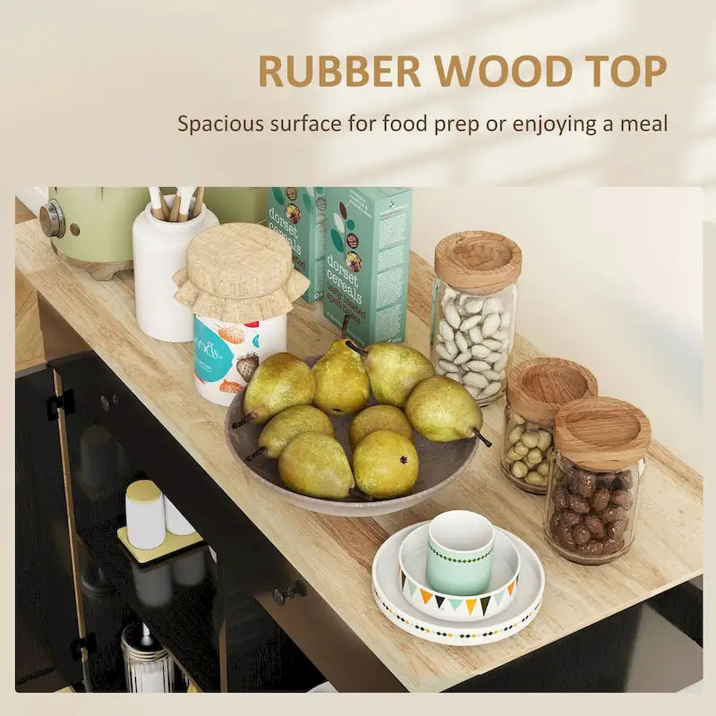Isla de Cocina con Almacenamiento, Carro de Isla de Cocina Rústico Rodante con Cajón, 2 Armarios, Encimera de Madera de Caucho
