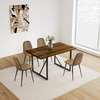 Mesa de comedor de color madera y sillas de comedor modernas, mesa de cocina de madera de mediados de siglo, base y patas de metal