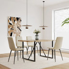 Mesa de comedor de color madera y sillas de comedor modernas, mesa de cocina de madera de mediados de siglo, base y patas de metal