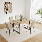Mesa de comedor de color madera y sillas de comedor modernas, mesa de cocina de madera de mediados de siglo, base y patas de metal
