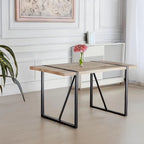 Mesa de comedor de color madera y sillas de comedor modernas, mesa de cocina de madera de mediados de siglo, base y patas de metal