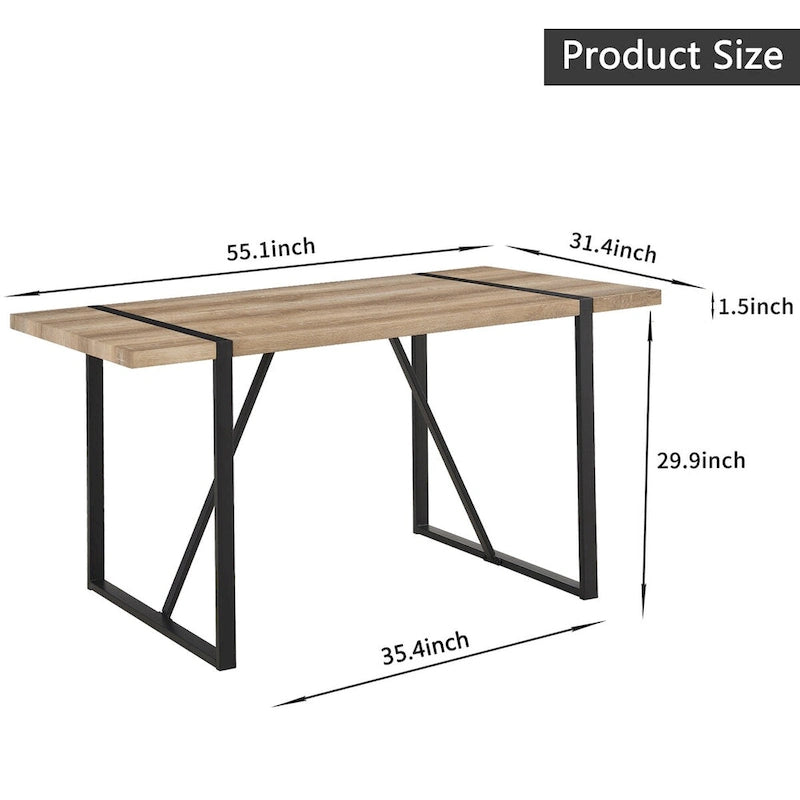 Mesa de comedor de color madera y sillas de comedor modernas, mesa de cocina de madera de mediados de siglo, base y patas de metal