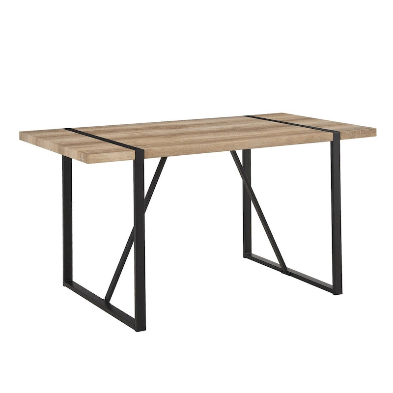 Mesa de comedor de color madera y sillas de comedor modernas, mesa de cocina de madera de mediados de siglo, base y patas de metal