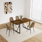 Mesa de comedor de color madera y sillas de comedor modernas, mesa de cocina de madera de mediados de siglo, base y patas de metal