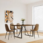 Mesa de comedor de color madera y sillas de comedor modernas, mesa de cocina de madera de mediados de siglo, base y patas de metal