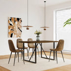 Mesa de comedor de color madera y sillas de comedor modernas, mesa de cocina de madera de mediados de siglo, base y patas de metal