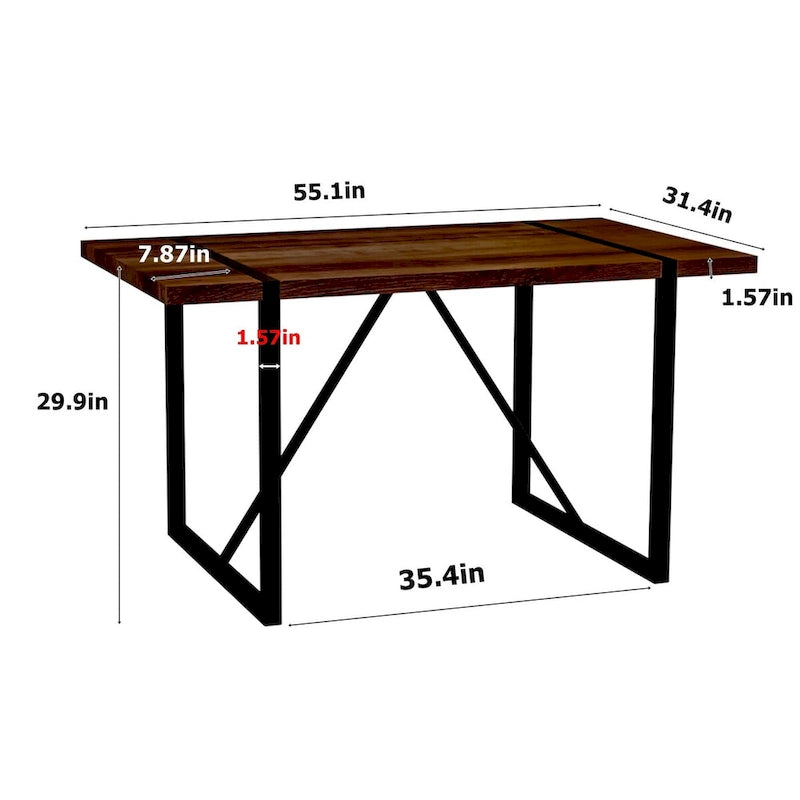 Mesa de comedor de color madera y sillas de comedor modernas, mesa de cocina de madera de mediados de siglo, base y patas de metal