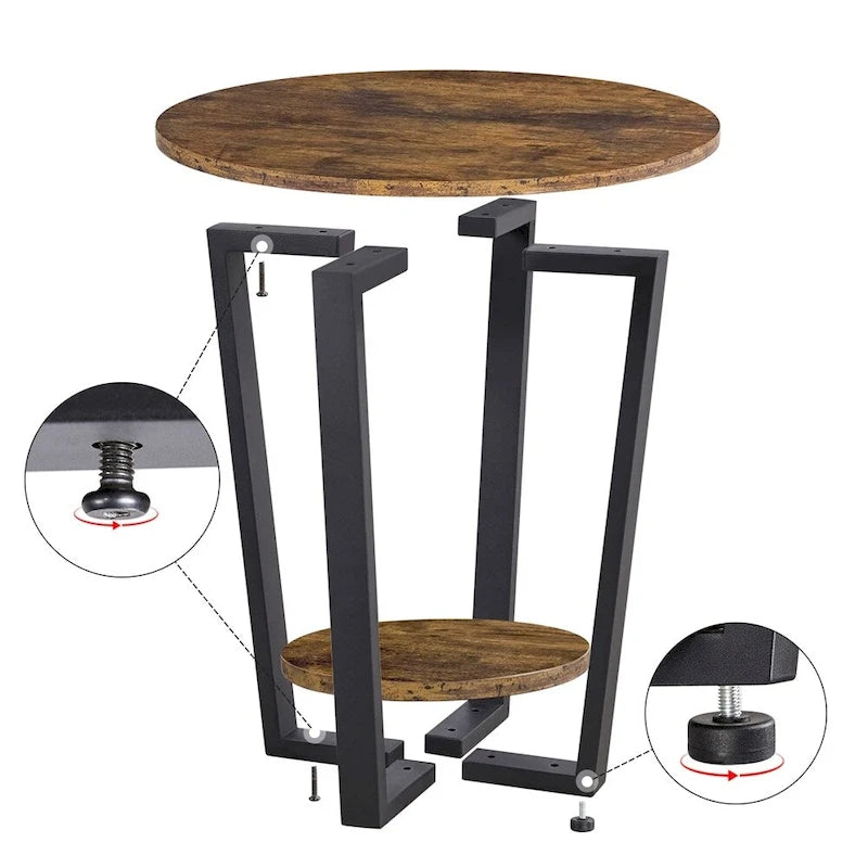 Mesa auxiliar redonda de metal con estante de almacenamiento