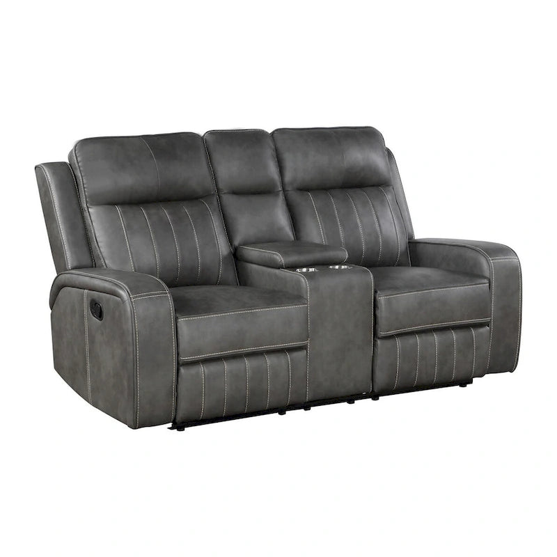 Sofá reclinable de dos plazas con consola, color gris