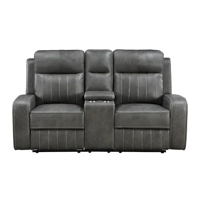 Sofá reclinable de dos plazas con consola, color gris