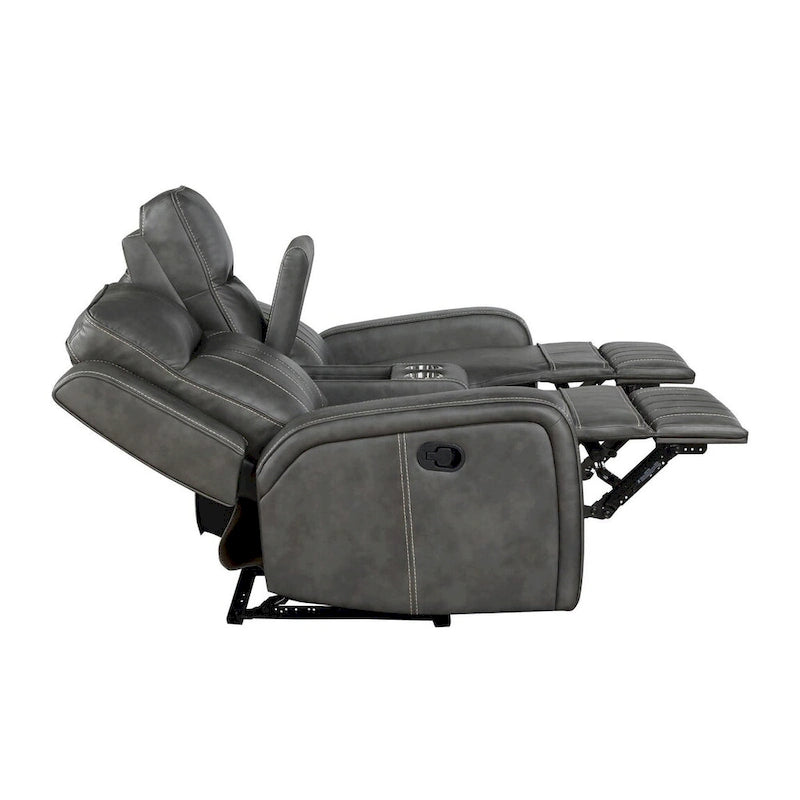 Sofá reclinable de dos plazas con consola, color gris