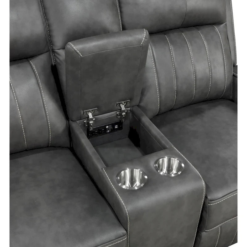 Sofá reclinable de dos plazas con consola, color gris
