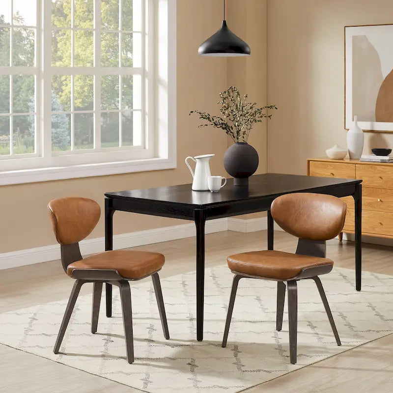 Silla de comedor de madera y piel sintética