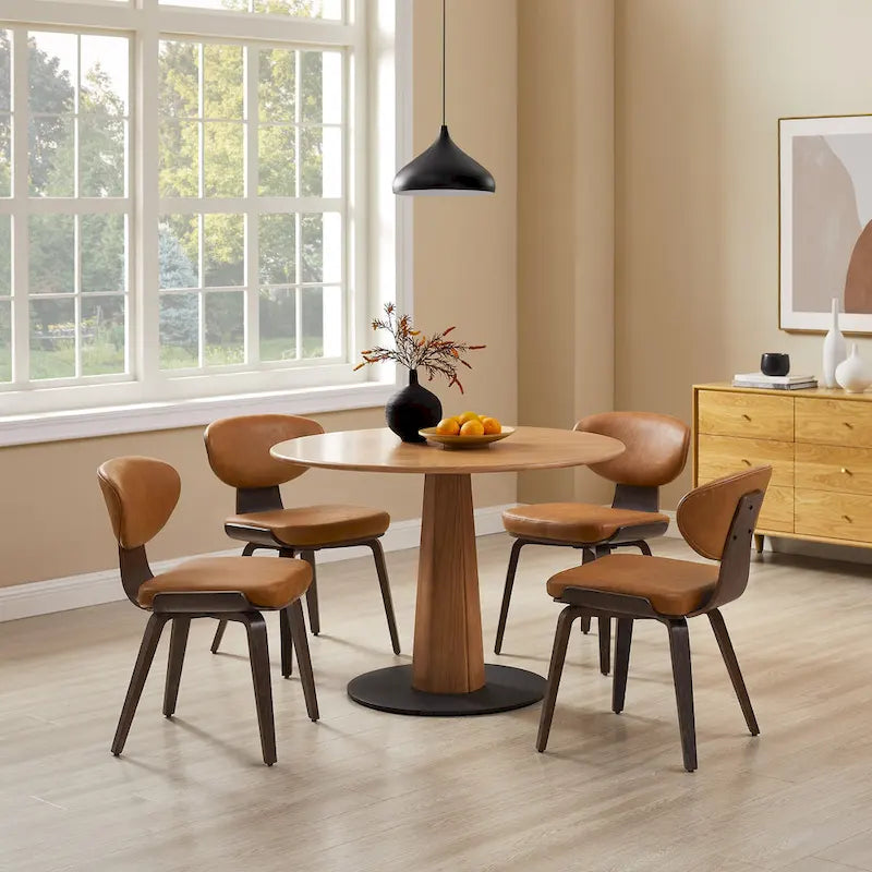 Silla de comedor de madera y piel sintética