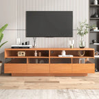 Mueble de TV moderno con 4 cajones y 2 compartimentos abiertos, consola para TV de hasta 75 pulgadas, madera